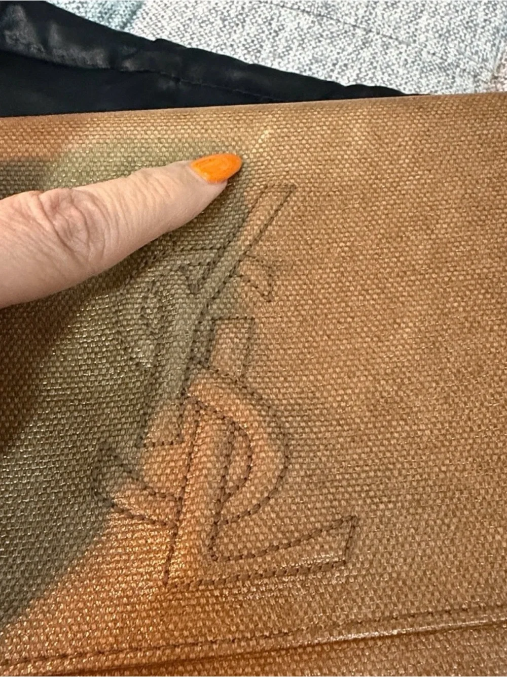 Saint Laurent Olive Brown YSL Embossed Leather Clutch